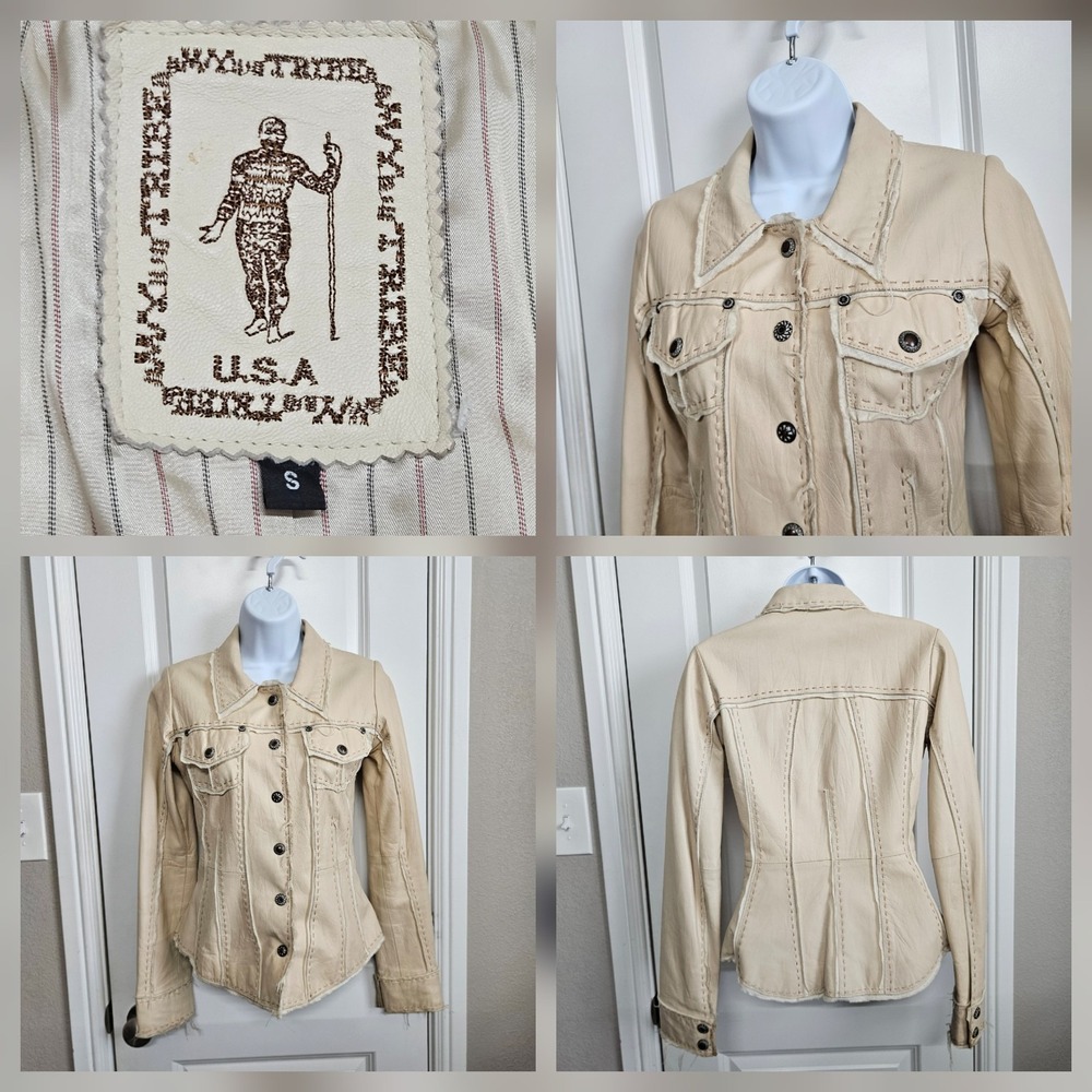 MY Tribe Soft Lambskin Beige Leather Jacket Womens Small USA